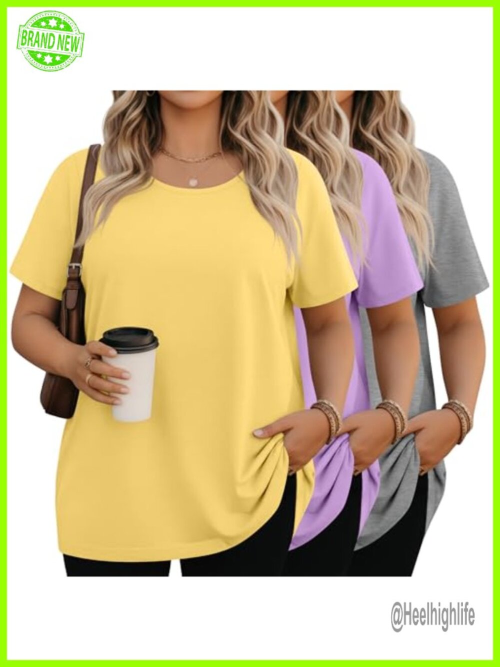 Plus Size Short Sleeve Crew Neck T-Shirts 3 Pack Loose Fit Casual Summer Tops